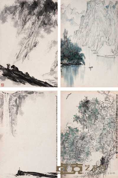 陈德曦 山水图（四张） 片 60×40cm×4